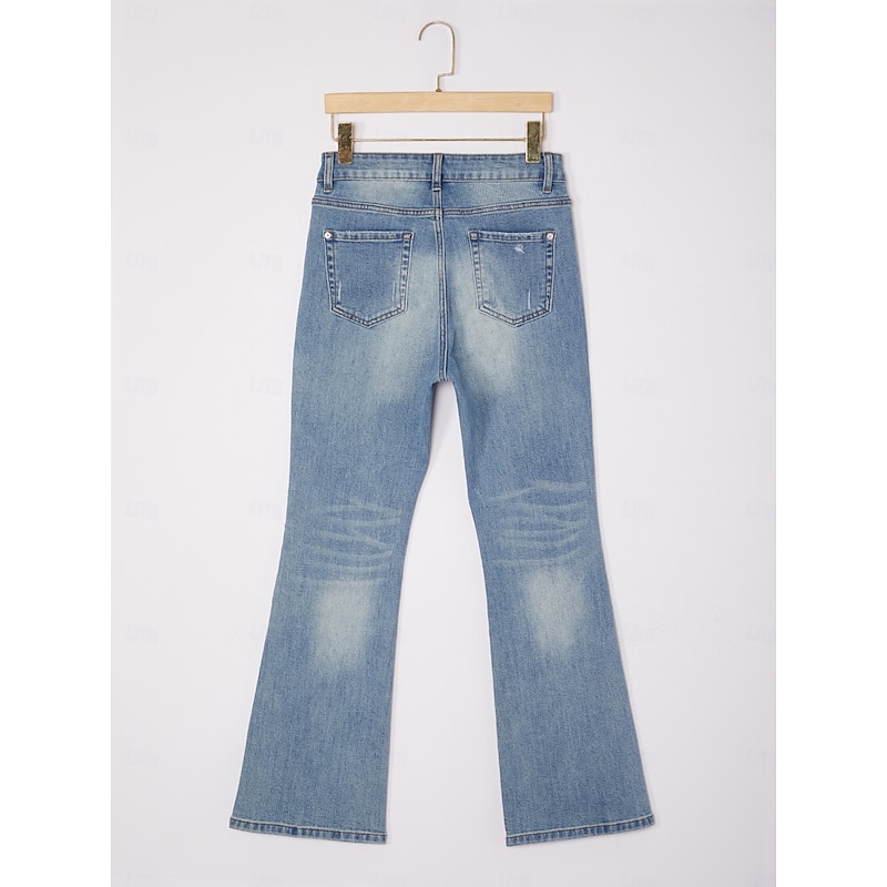 Women's Girlfriend Jeans Cotton Stretch Flared Jeans High Waist Frayed Hem Casual Denim Pants Stylish Comfortable Versatile Daily Work Fall3