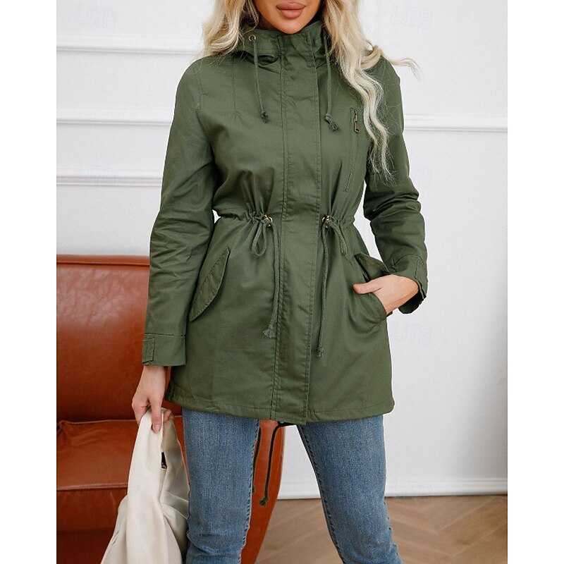 Women's Winter Coat Trench Coat Warm Comfortable Zipper Pocket Casual Plain Vacation Daily Wear Going out Weekend Long Hooded Regular Fit Long Sleeve Outerwear Black White Wine Fall Winter4