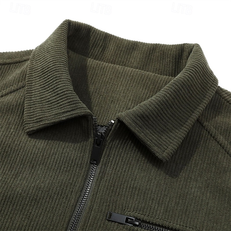 Men's Lightweight Jacket Corduroy Jacket Cargo Jacket Casual Jacket Vacation Daily Breathable Pocket Spring Fall Plain Fashion Classic Lapel Regular Black Khaki Army Green Gray Jacket3