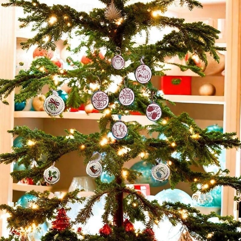 12pcs Hand Needlepoint Christmas Ornament Kit, Embroidery Christmas Ornaments Kits, DIY Hand Embroidery Ornament Kit for Beginners, Complete Needlepoint Starter Set with Easy & Instructions3