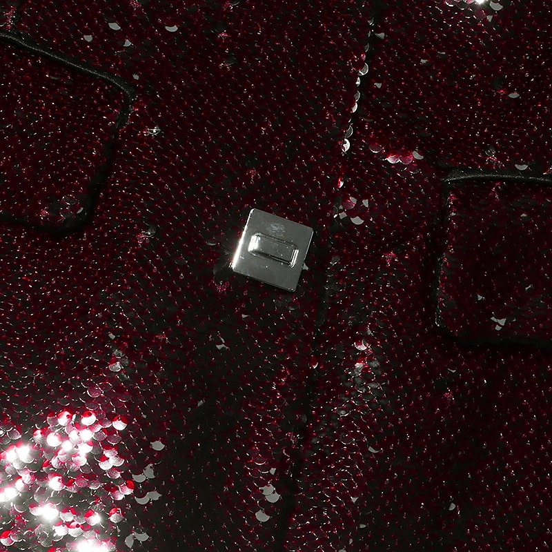 Burgundy Women's Women Blazer Sequin Sport Coat Metal Buttons Formal Wedding Guest Sequin Elegant Long Sleeve Notched Lapels Single Breasted2