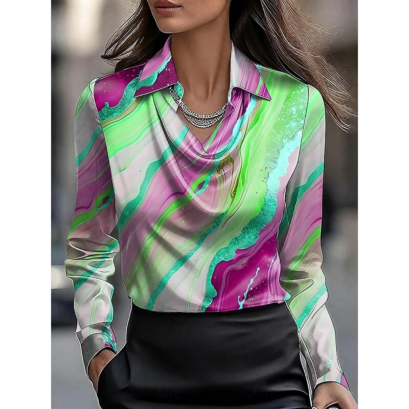 Women's Shirt Graphic Abstract Marble Elegant Stylish Casual Long Sleeve Cowl Neck Regular Tops Work Party Evening Wear Daily Ruched Draped Pink Blue Purple Green Summer Spring Fall2