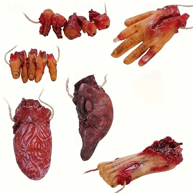 6pcs Idolpack Halloween Body Parts Garland Banner - Realistic Fake Severed Hands Blood-Themed Party Decorations for Haunted Houses Vampire & Zombie Themed Events Plastic Material Halloween Decorat2