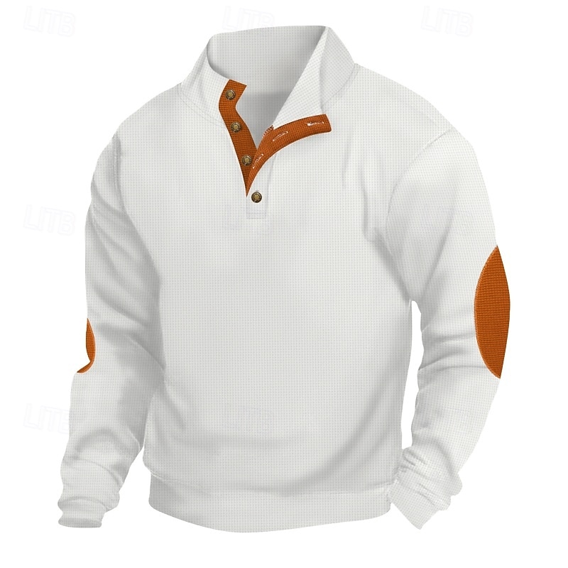 Men's Sweatshirt Waffle Sweatshirt Pullover Button Up Hoodie Black White Blue Khaki Gray Standing Collar Plain Patchwork Sports & Outdoor Casual Daily Streetwear Cool Sportswear Spring & Fall All3