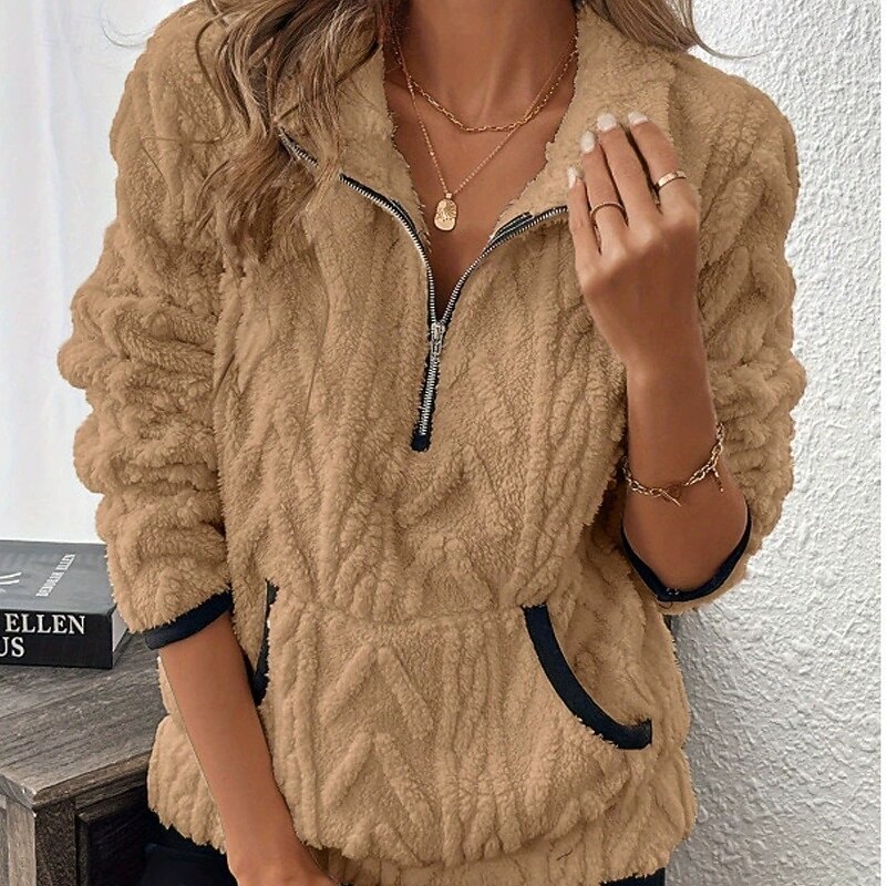 Women's Pullover Sweatshirt Active Fashion Streetwear Long Sleeve Turtleneck Regular Tops Street Dailywear Casual Half Zipper Quarter Zipper Zip Up White Pink Wine Purple Coffee Fall Winter