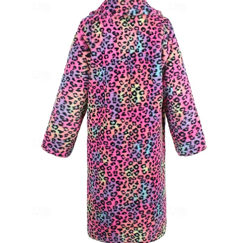 Women's Coat Faux Fur Coat Warm Comfortable Pocket Furs & Leathers Fashion Casual Leopard Vacation Street Casual Daily Wear Long Turndown Regular Fit Long Sleeve Outerwear Rose Red Fall Winter4