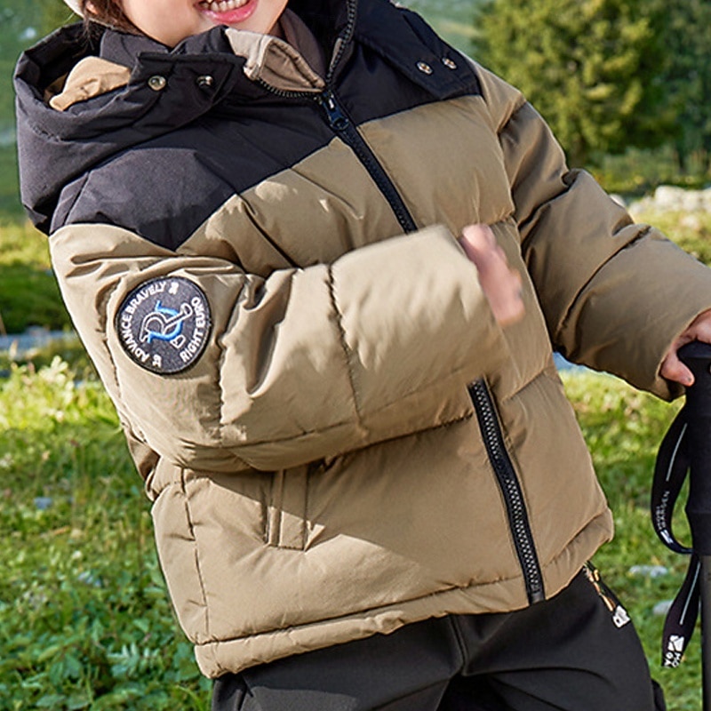 Kids Unisex Down Jacket Hoodie Jacket Puffer Jacket Outerwear Color Block Long Sleeve Zipper Pocket Lightweight Comfort Waterproof Coat Outdoor Daily Basic Army Green Fall Winter 4 years+4