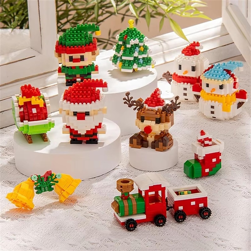 Santa Claus Design Building Blocks, 12 Pack Christmas Building Blocks Ornaments Toys, Mini Building Figures, Christmas Stocking Stuffers Gifts Party Favors, Ideal for Xmas New Year Birthday Gifts2