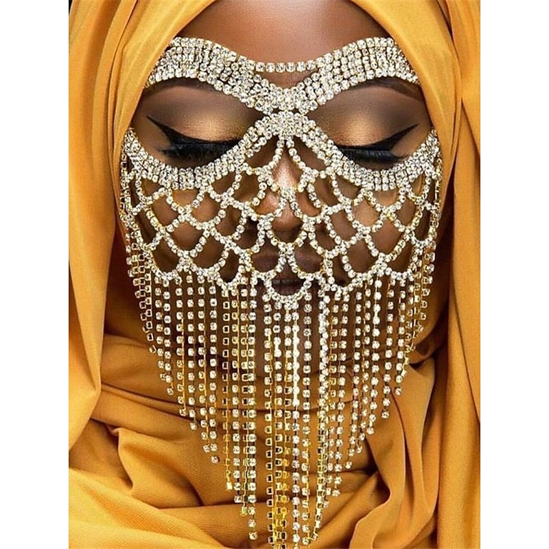 Women's Gold Tassel Masquerade Mask Headpiece - Elegant Crystal Fringe Face Accessory for Costume Ball and Party3