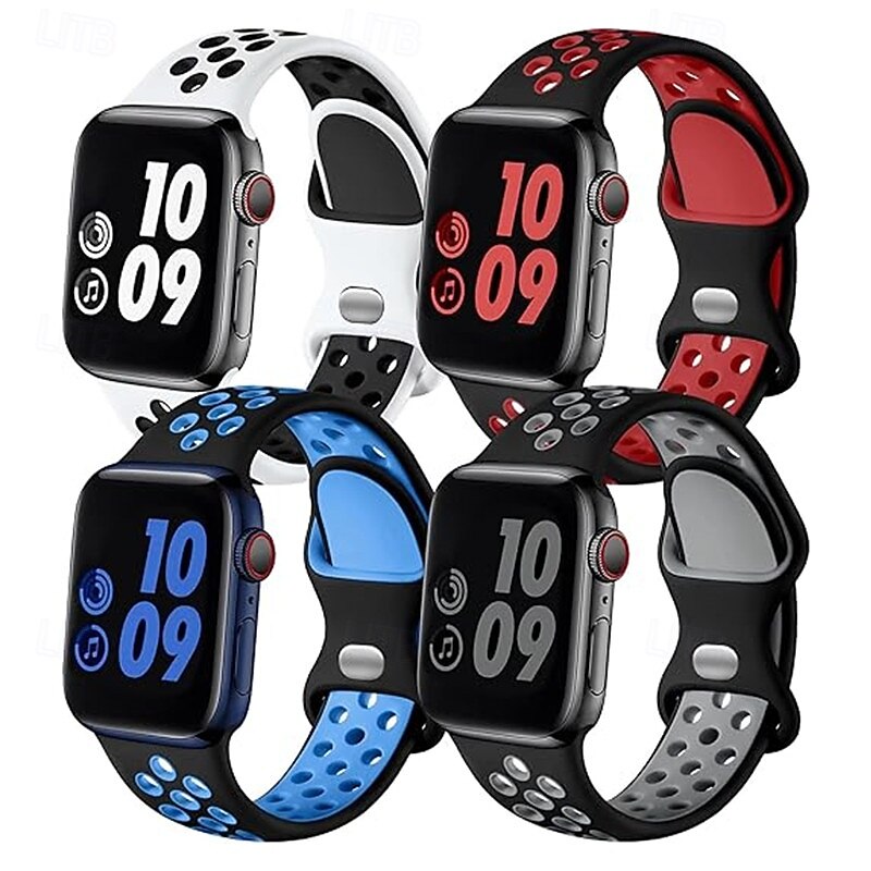 4 Pack Sport Band Modern Buckle Sport Loop Compatible with Apple Watch band 38mm 40mm 41mm 42mm 44mm 45mm 49mm Two Tone Adjustable Silicone Strap Replacement Wristband for iwatch Ultra 3 2 Series 114