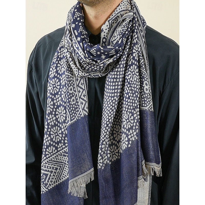 Men's Cotton Winter Scarf with Ethnic Paisley Pattern, Soft Lightweight Shawl Wrap, Christmas Gift for Him, Casual and Holiday Wear4