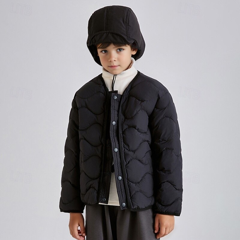 Kids Boys' Down Coat Puffer Jacket Outerwear Solid Color Long Sleeve Zipper Pocket Coat Outdoor Adorable Daily Black Pink Blue Winter 4 years+