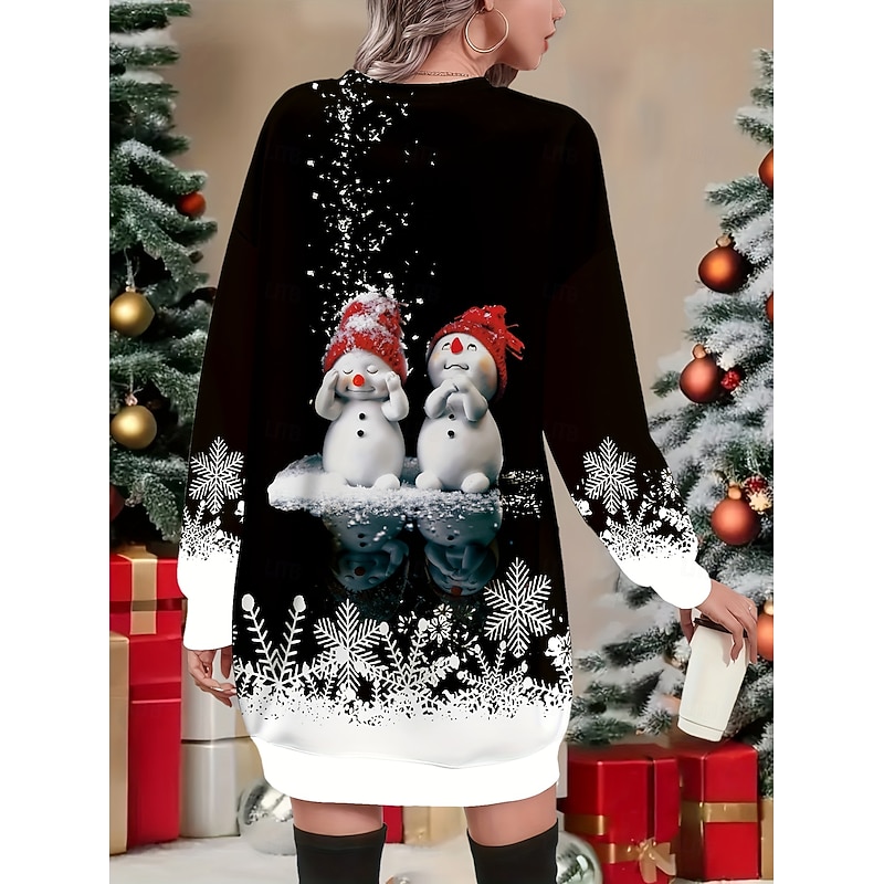 Christmas Women's Knee Length Dress Mini Dress Sweater Dress Shift Dress Vacation Casual Birthday Date Regular Fit Graphic Ugly Christmas Long Sleeve Crew Neck Black Spring Fall Winter2