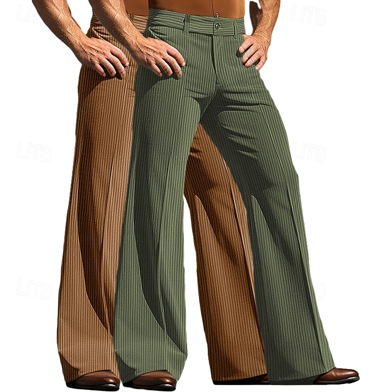 Men's Trousers Dress Pants Corduroy Pants Bell Bottom Flared Pants Pocket Plain Comfort Full Length Outdoor Business Daily Fashion Chic & Modern Brown+Green White+Green Micro-elastic4