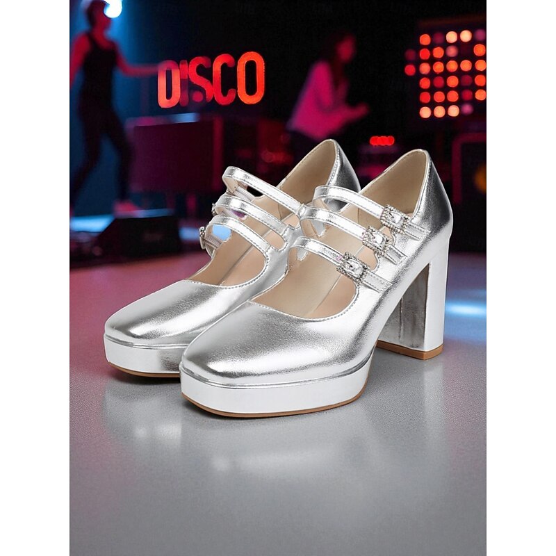 Women's Silver Disco Platform Heels – 1980s Retro Style Triple-Strap Mary Janes for Dance Floors, Gatsby Parties and Nightlife3