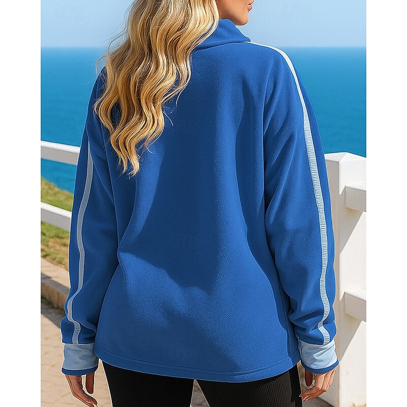 Women's Pullover Sweatshirt Casual Tops Baggy Quarter Zip Long Sleeve Top Athleisure Fall Solid Colored Outdoor Travel Vacation Sportswear Activewear Black White Blue2