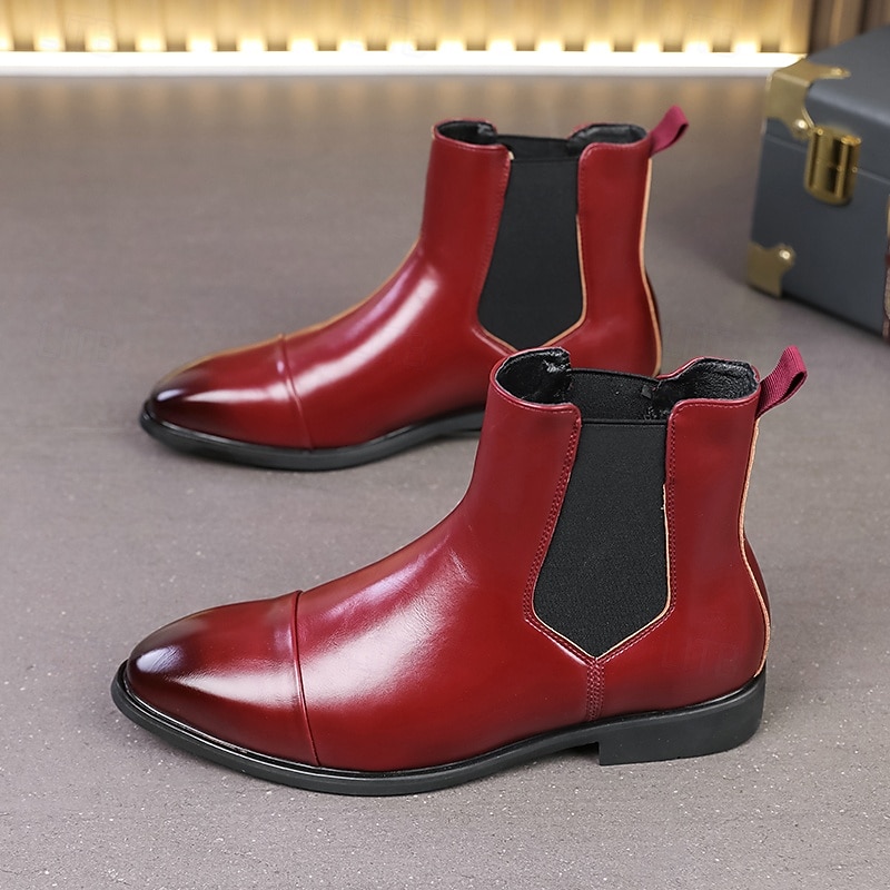Men's Red Chelsea Boots Classic Slip-On Dress Ankle Boots with Polished Finish for Business Professionals, Evening Parties and Formal Occasions2