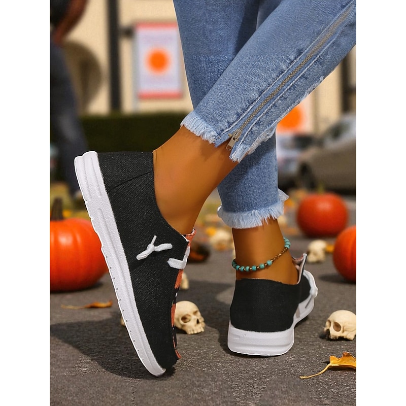 Women's Halloween Pumpkin Loafers – Comfortable Slip-On Casual Shoes with Lace-Up Design for Fall Festival, Streetwear and Holiday Party4
