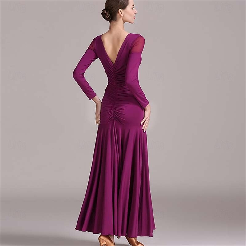 Women's Long Sleeve Modern Dance Dress Practice Dress Ballroom Dance Costume3