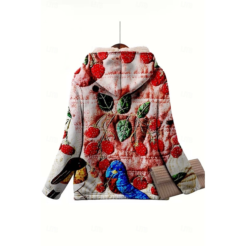 Women's Zip Up Hoodies Floral Graphic Paisley Warm Active Vintage Long Sleeve Hooded Regular Tops Home Party Evening Wear Dailywear Zip Up Patchwork Zipper Red Khaki Spring Fall Winter3