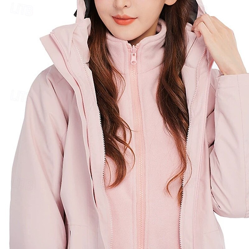 Women's Casual Jacket Waterproof Rain Jackets Rain Coats 3-in-1 Waterproof Down Jacket Waterproof Comfortable Zipper Pocket Casual Plain Vacation Street Daily Wear Going out Zipper Regular Hooded3