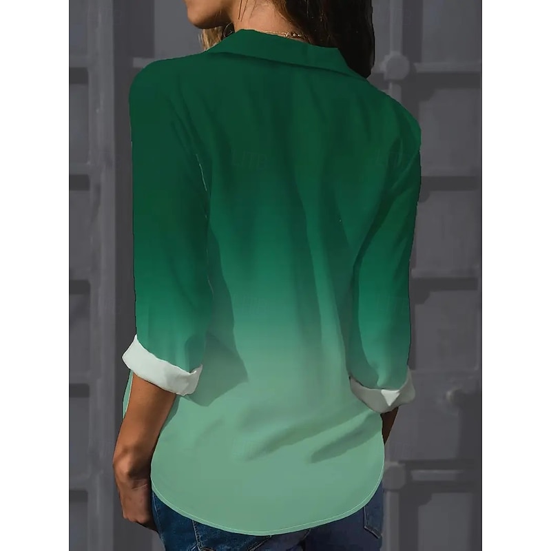 Women's Shirt Ombre Floral Graphic Elegant Stylish Basic Long Sleeve Shirt Collar Regular Tops Work Daily Buttons Print Green Spring Fall Winter Spring, Fall, Winter3