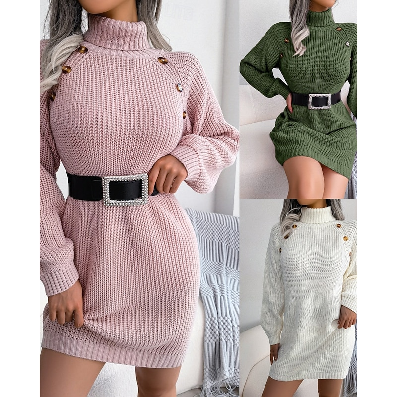 Women's Mini Dress Sweater Dress Modern Vacation Holiday Going out Regular Fit Plain Long Sleeve Turtleneck White Pink Army Green Fall Winter