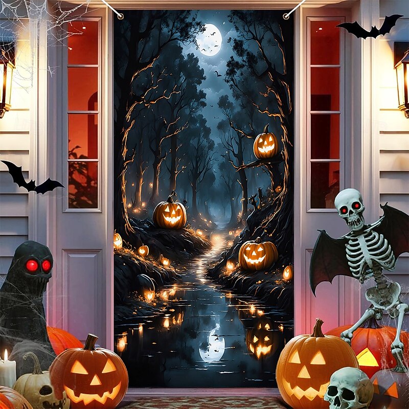 Halloween Posters Door Cover Outdoor Banners Pumpkin 3D Dark Punk Gothic Style Party Dorm Teens Room College Dorm Guys Man Cave Frat Bedroom Shooting Backgrounds Home Decor3