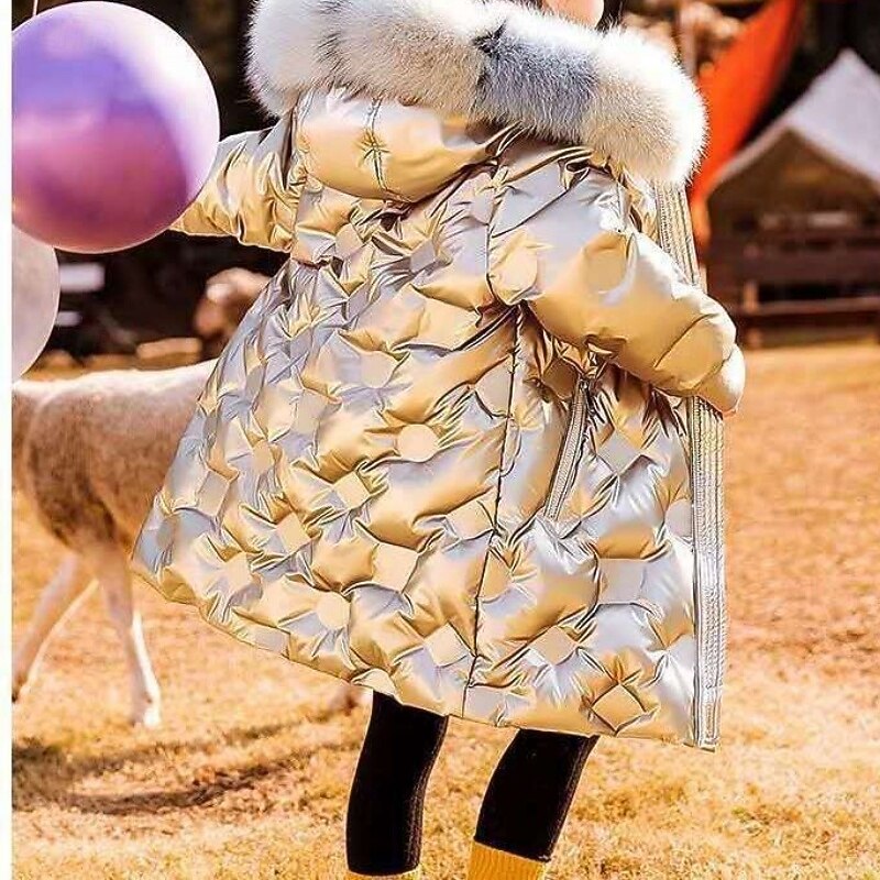 Kids Girls' Down Jacket Outdoor Jacket Puffer Jacket Solid Color Fashion Keep Warm Windproof Outdoor Coat Outerwear 4-12 Years Fall Black Champagne Sky Blue3