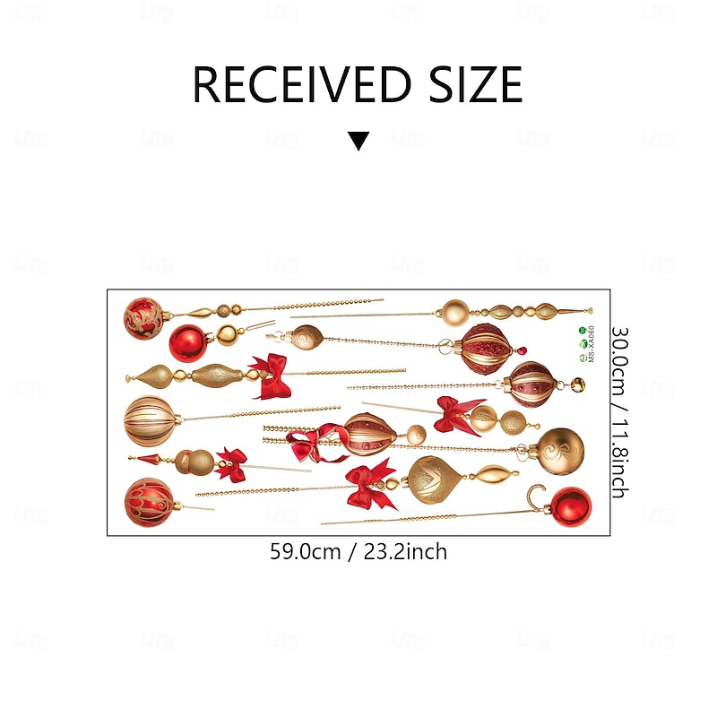 Christmas Wall Sticker, Bell Ornaments with Colorful Balls and Bows, Glass Effect Hanging Decoration, Festive Window and Home Decor2