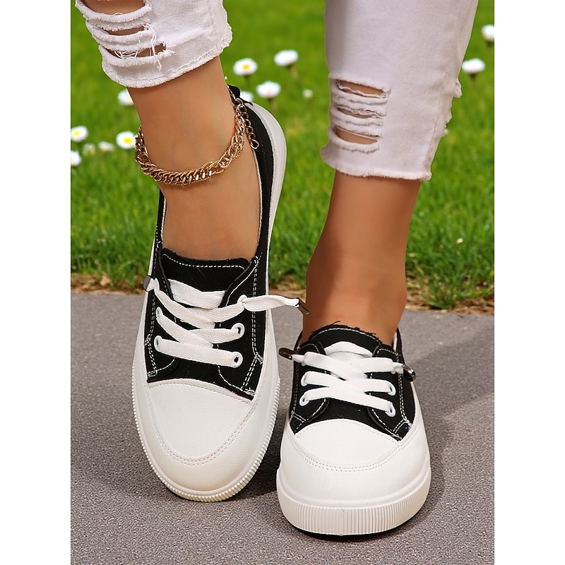Women's Denim Canvas Sneakers with Lace-Up Design – Casual Low-Top Shoes for Walking and Daily Wear3