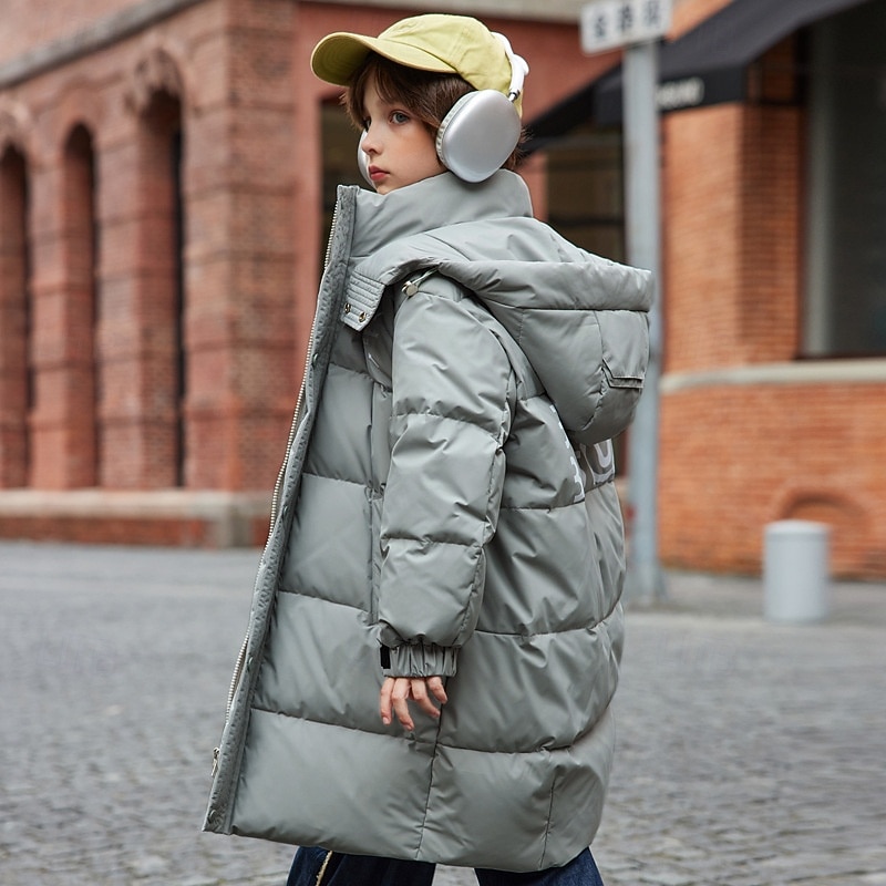 Kids Unisex Down Jacket Outdoor Jacket Puffer Jacket Outerwear Letter Long Sleeve Keep Warm Windproof Coat Outdoor Daily Basic Black Brown Gray Fall Winter 4 years+