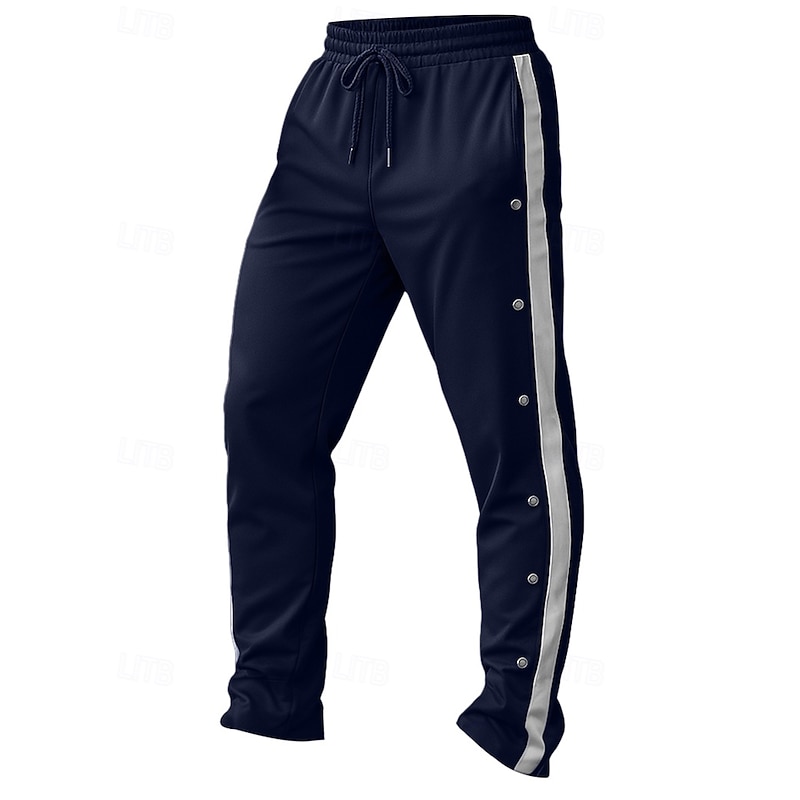 Men's Sweatpants Wide Leg Sweatpants Joggers Trousers Track Pants Drawstring Elastic Waist Side Button Plain Comfort Soft Full Length Outdoor Daily Going out Vacation Fashion Blue 1# Black