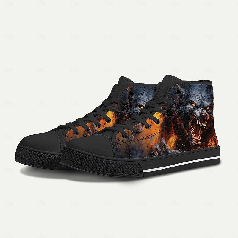 Men's High Top Canvas Sneakers with Scary Werewolf Graphic, Casual Wear Shoes for Streetwear and Halloween Party3