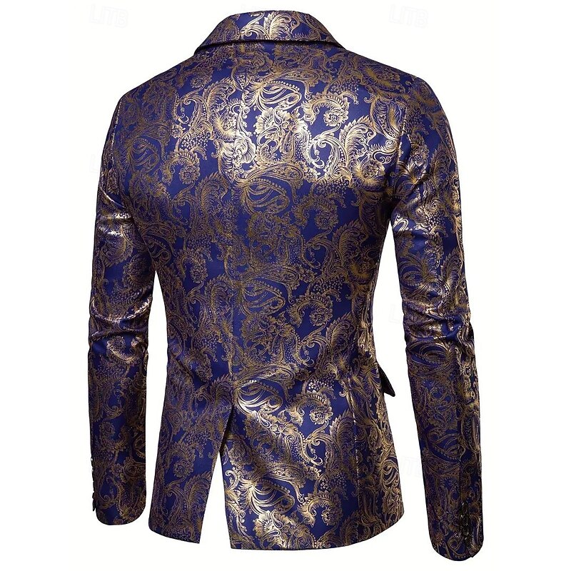 Men's Blazer Jacket Notch Collar Party Floral Printing Blazer Black Red Royal Blue Slim Fit Tailored Fit Single Breasted One-button4