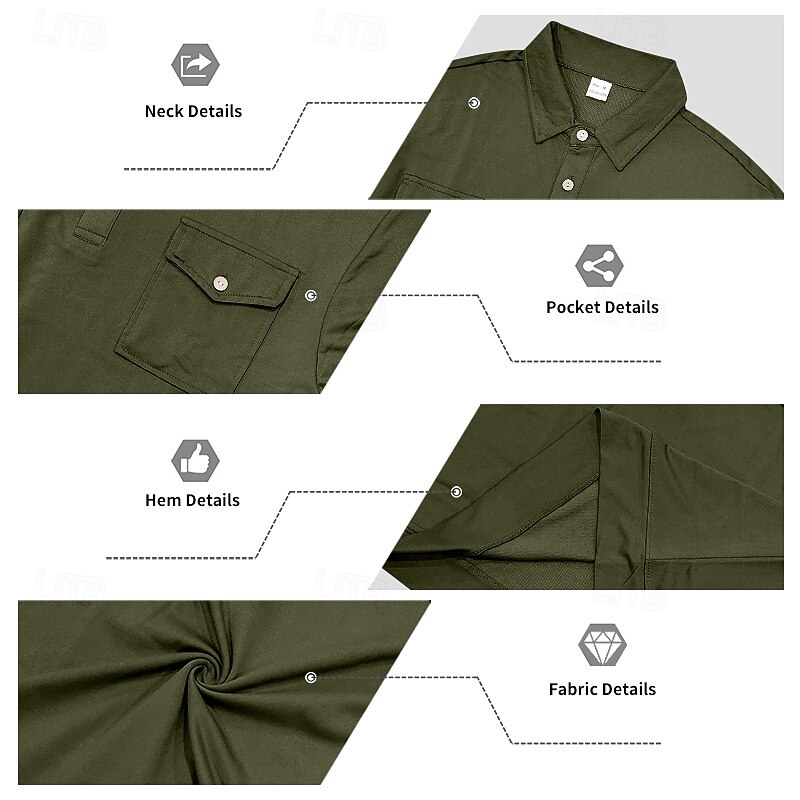 Men's Golf Shirt Golf Polos Shirts Work Casual Lapel Long Sleeve Basic Modern Plain Buttons Spring Fall Regular Fit Denim Blue Black Navy Blue Light Grey Army Green Dark Gray Golf Shirt4