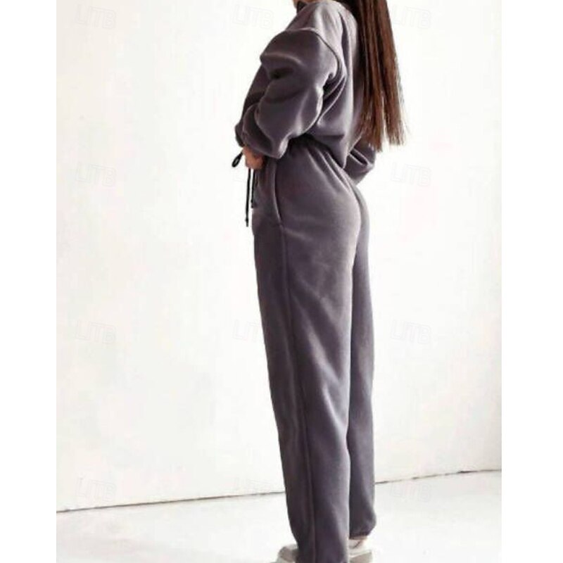 Women's Active Streetwear Blouse Hoodie Pants Sets Long Sleeve Hooded Solid Color Drawstring Outdoor Daily Holiday Black White Red Fall Regular Fit4