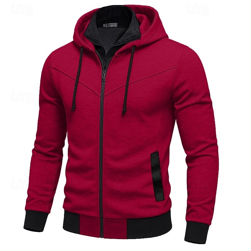 Men's Hoodie Full Zip Hoodie Black Red Light Grey Dark Gray Hooded Plain Patchwork Sports & Outdoor Casual Daily Streetwear Cool Sportswear Spring &  Fall Clothing Apparel Hoodies Sweatshirts2