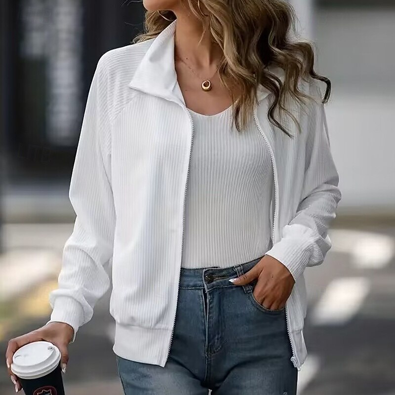 Women's Lounge Knitted Coat Zip Up Jacket Long Sleeve Top Athleisure Solid Colored Fashion Gym Running Fitness Sportswear Activewear Wine Red Black White2