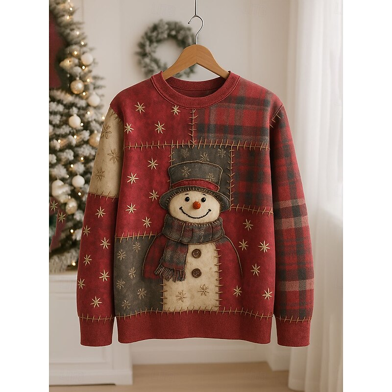 Women's Pullover Sweatshirt Graphic Snowman Casual Long Sleeve Crew Neck Regular Tops Street Casual Holiday Print Red Blue Purple Green Spring Fall Winter