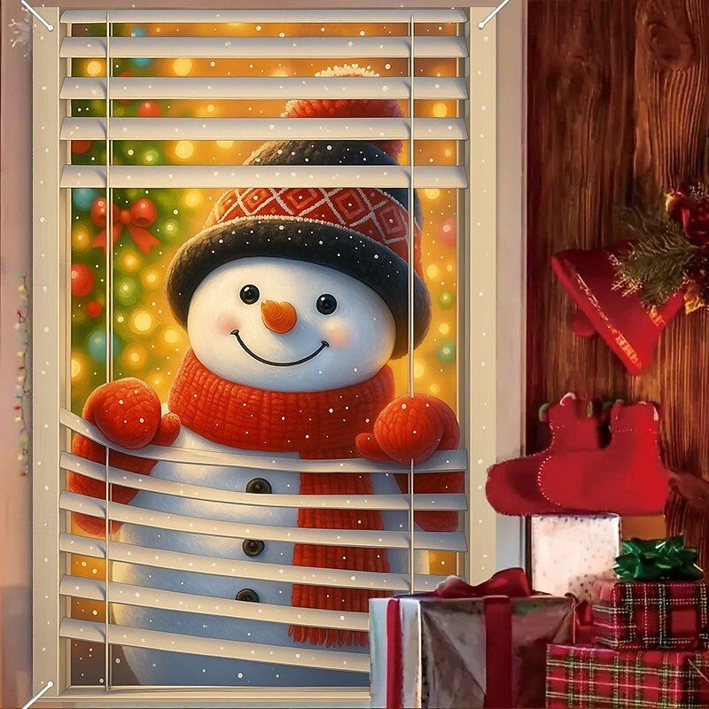 Christmas Snowman Curtain, 2025 Xmas Warm Glow Window Curtain Door Cover for Holiday Decoration, Winter Party Indoor Outdoor Hanging Tapestry4