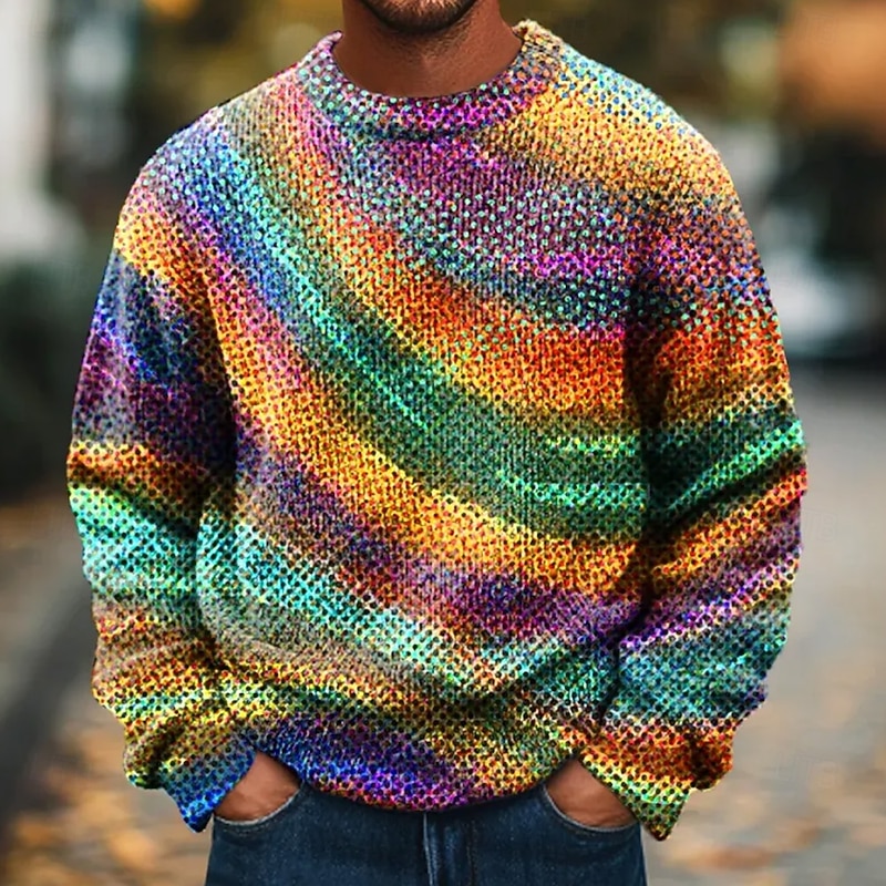 Men's Colorful Color Block Abstract Pullover Sweater Jumper Knitwear Crewneck Casual Vacation Street Daily 3D Print Knitting Keep Warm Long Sleeve Fall Winter Multicolor a Multicolor B Multi Color