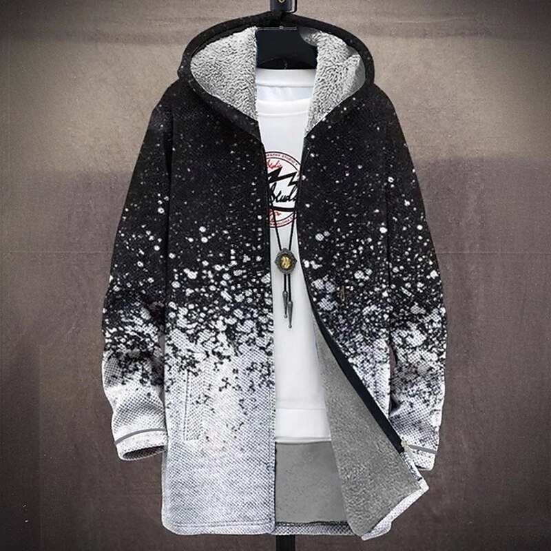 Men's Graphic Snowflake Winter Coat Fleece Jacket Coat Thermal Warm Comfortable Casual Outdoor Vacation Daily Wear Zipper Pocket 3D Print Fall Winter Hooded Long Sleeve Black Red Blue3