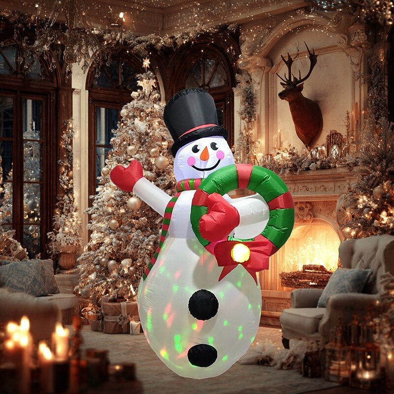 1 Pc 2.4M/8FT Christmas wreath snowman LED strip light inflatable air model color light indoor and outdoor courtyard lawn holiday atmosphere decoration light EU/US/UK/AU Plug3