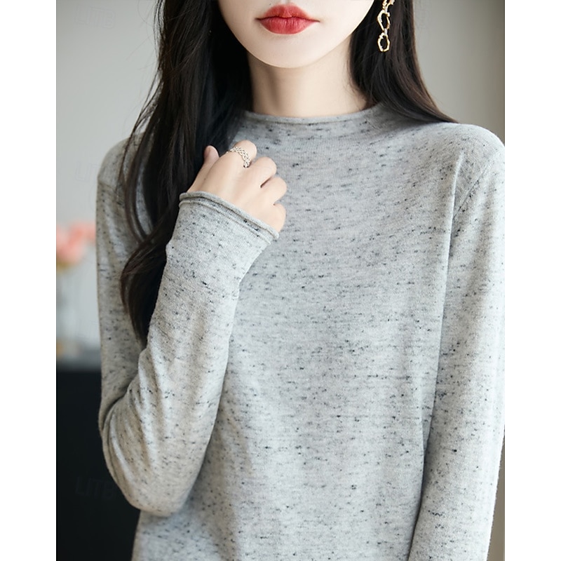 Women's Sweater Pullover Streetwear Casual Solid Color Ribbed Crew Neck Knitted Long Sleeve Regular Tops Knit Outdoor Daily Holiday Navy Blue Purple Fall Winter