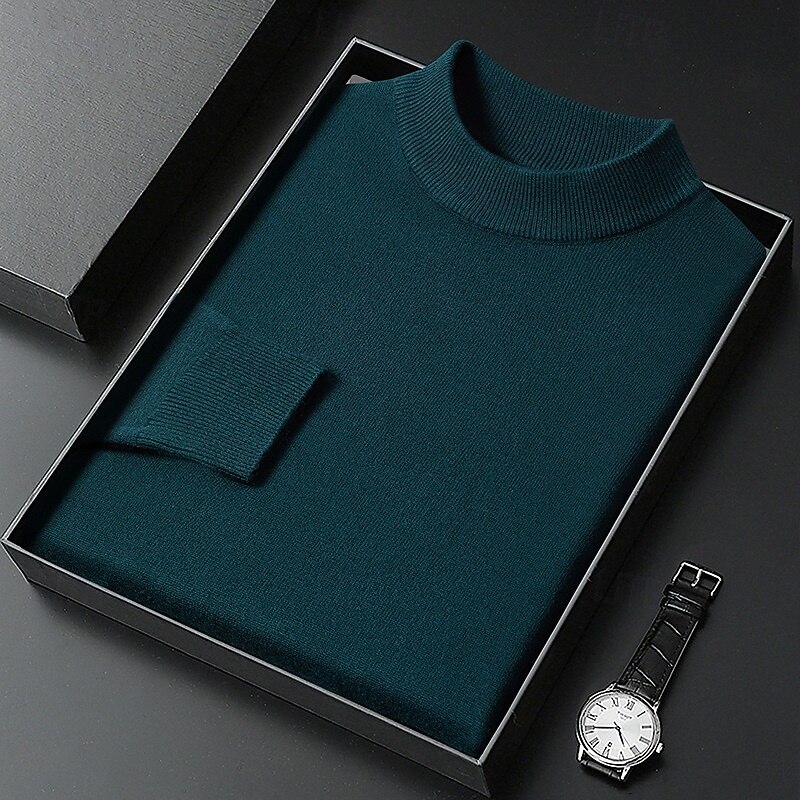 Men's Sweater Pullover Sweater Jumper Ribbed Knit Regular Tops Knitted Slim Fit Plain Turtleneck Knitwear Contemporary Casual Daily Wear Clothing Apparel Fall Camel Black M L XL4