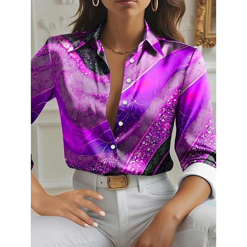 Women's Shirt Graphic Geometric Elegant Stylish Modern Long Sleeve Shirt Collar Regular Tops Work Daily Yellow Red Blue Purple Green Summer Fall Winter4