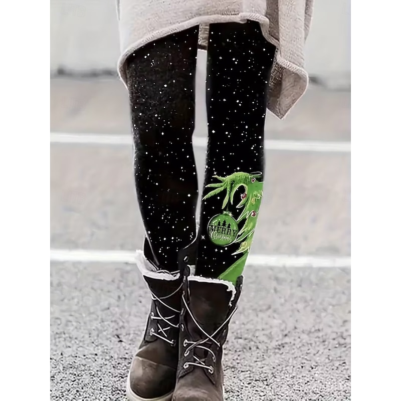 Women's Leggings Vacation Vintage Fashion Full Length High WaistPantsUgly Christmas Graphic Printing Thermal Warm Soft Breathable Stretchy Formal Outdoor Vacation Black Red Red / Blue Summer Spring