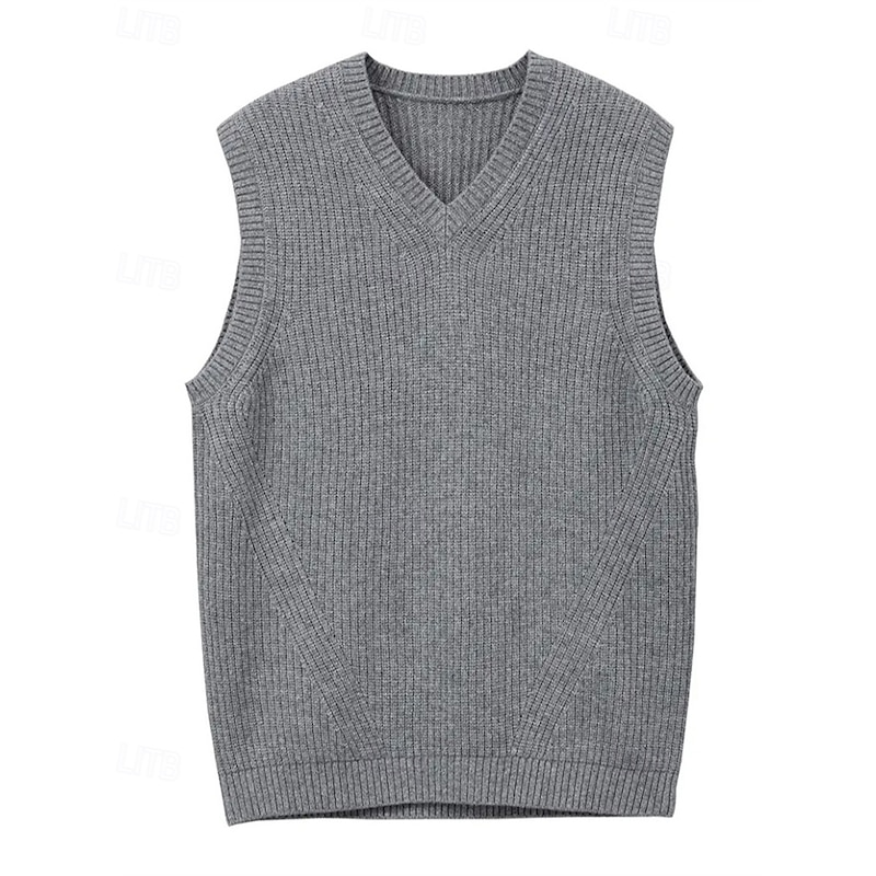 Men's Sweater Vest Dress Sweater Pullover Sweater Jumper Vest Knit Sweater Ribbed Knit Regular Tops Knitted Plain V Neck Fashion Casual Vacation Daily Wear Clothing Apparel Fall Winter Black Green S3