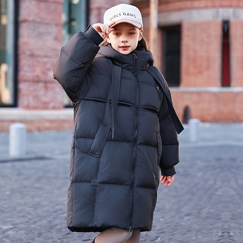 Kids Girls' Down Jacket Outdoor Jacket Puffer Jacket Solid Color Fashion Keep Warm Windproof Outdoor Coat Outerwear 4-12 Years Fall Black Purple Green3